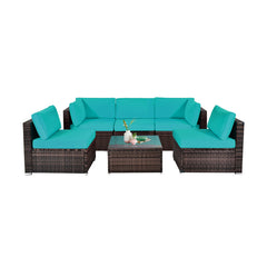 6 Pieces Patio Rattan Furniture Set with Cushions