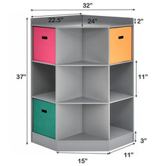 3-Tier Kids Storage Shelf Children Corner Cabinet with 3 Baskets
