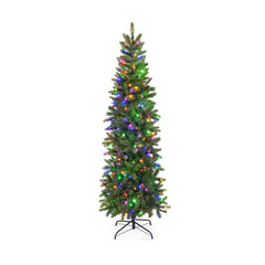 6 Feet Pre-Lit Artificial Christmas Pencil Tree with 648 PVC PE Branch Tips