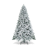 6/7.5/9 Feet Artificial Snow Flocked Hinged Christmas Tree with Metal Stand