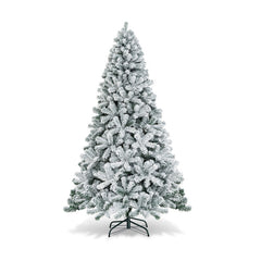 6/7.5/9 Feet Artificial Snow Flocked Hinged Christmas Tree with Metal Stand