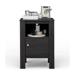 Compact Floor Farmhouse Nightstand with Open Shelf and Cabinet