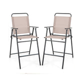 Set of 2 Patio Folding Bar-Height Chairs with Armrests and Quick-Drying Seat