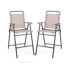 Set of 2 Patio Folding Bar-Height Chairs with Armrests and Quick-Drying Seat