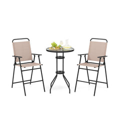 3 Pieces Outdoor Bistro Set with 2 Folding Chairs