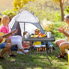 2.6FT Foldable Dining Table with Wood Grain HDPE Tabletop and Non-slip Foot Pads