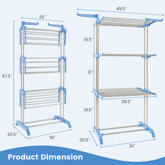 4-tier Folding Clothes Drying Rack with Rotatable Side Wings