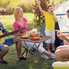 Folding Picnic Table with Rattan Grain HDPE Tabletop and Sturdy Metal Fame