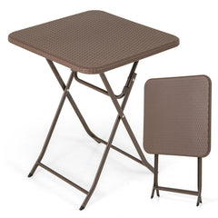 Folding Picnic Table with Rattan Grain HDPE Tabletop and Sturdy Metal Fame
