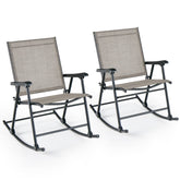 Folding Rocking Chair with Breathable Seat Fabric Set of 2