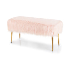 Upholstered Faux Fur Vanity Stool with Golden Legs for Makeup Room