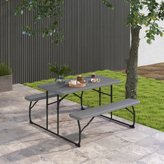 Indoor and Outdoor Folding Picnic Table Bench Set with Wood-like Texture