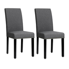 Set of 2 Fabric Upholstered Dining Chairs with Nailhead
