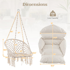 Hammock Chair with Thick Cushion & Macrame Holds up to 330 LBS