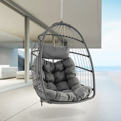 Hanging Egg Chair with Head Pillow and Large Seat Cushion