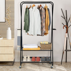 Mobile Heavy Duty Clothes Rack with Shelves-Black