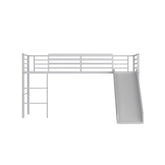 Twin Metal Loft Bed with Slide Safety Guardrails and Built-in Ladder