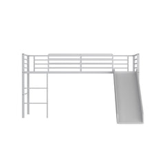 Twin Metal Loft Bed with Slide Safety Guardrails and Built-in Ladder