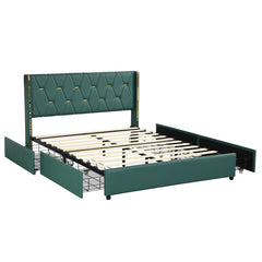 Full/Queen Size PU Leather Upholstered Bed Frame with 4 Drawers
