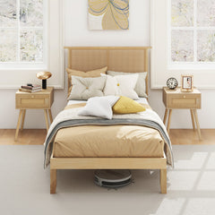 Twin/Full/Queen Size Bed Frame with Rattan Headboard