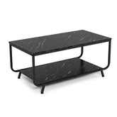2-Tier Modern Marble Coffee Table with Storage Shelf for Living Room