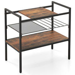 3-Tier Industrial Entryway Table with Removable Panel and Mesh Shelf In Rustic Brown