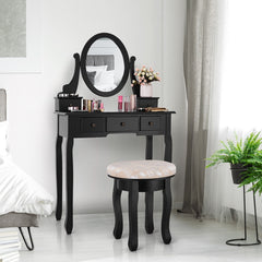 Vanity Makeup Table Set Bedroom Furniture with Padded Stool and drawers