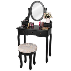 Vanity Makeup Table Set Bedroom Furniture with Padded Stool and drawers