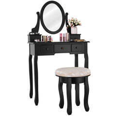 Vanity Makeup Table Set Bedroom Furniture with Padded Stool and drawers