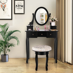 Vanity Makeup Table Set Bedroom Furniture with Padded Stool and drawers