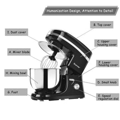 800 W 5.3 Quart Electric Food Stand Mixer with Stainless Steel Bowl