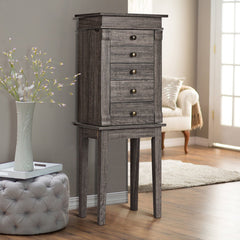 Standing Jewelry Cabinet with 5 Drawers and Top Flip Mirror