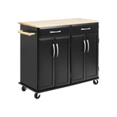 Rolling Kitchen Island Cart with Rubber Wood Top and Smooth Lockable Wheels