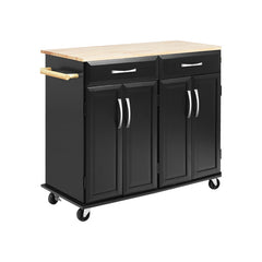 Rolling Kitchen Island Cart with Rubber Wood Top and Smooth Lockable Wheels