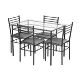 5 Pieces Dining Set with Tempered Glass Top Table and 4 Upholstered Chairs