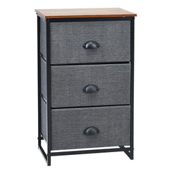 Narrow Nightstand with 3 Drawers and Wood Top