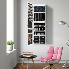 Door Hanging Mirror Jewelry Armoire with Full Length Mirror and 6 Drawers