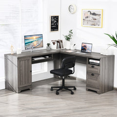 66 x 66 Inch L-Shaped Writing Study Workstation Computer Desk with Drawers