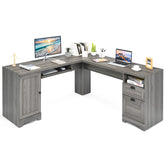 66 x 66 Inch L-Shaped Writing Study Workstation Computer Desk with Drawers