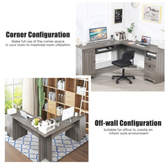 66 x 66 Inch L-Shaped Writing Study Workstation Computer Desk with Drawers