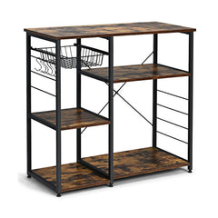 Industrial Kitchen Baker's Rack Microwave Shelf with 6 Hooks and Basket