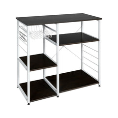 Industrial Kitchen Baker's Rack Microwave Shelf with 6 Hooks and Basket