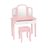 Kids Princess Make-Up Dressing Table with Tri-folding Mirror and Chair