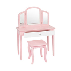 Kids Princess Make-Up Dressing Table with Tri-folding Mirror and Chair