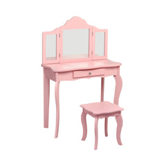 Kids Dressing Vanity Set with Detachable Tri-Folding Mirror and Stool