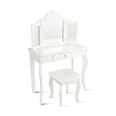Kids Dressing Vanity Set with Detachable Tri-Folding Mirror and Stool