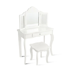 Kids Dressing Vanity Set with Detachable Tri-Folding Mirror and Stool