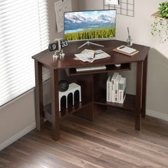 Wooden Study Computer Corner Desk with Keyboard Tray