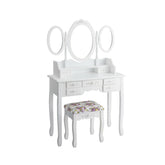 Vanity Set with Tri-Folding Mirror and Cushioned Stool