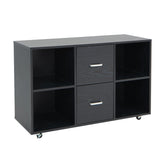 2 Drawer Wood Mobile File Cabinet with 4 Open Compartments